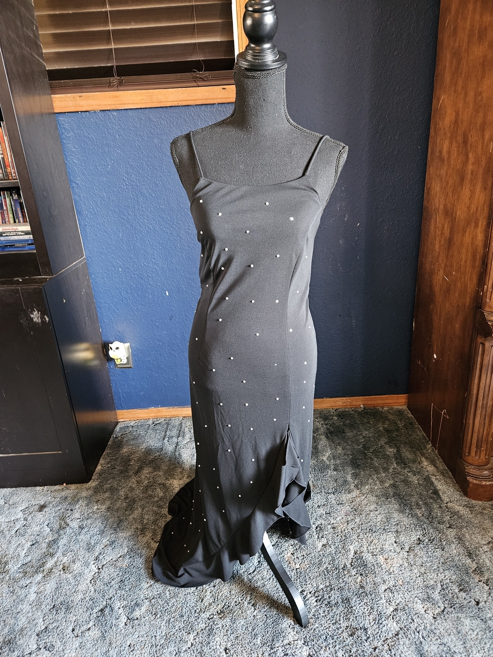 Y2K Vintage-De Laru Elegant Black Jewel-Accent Maxi Slip Dress womens small